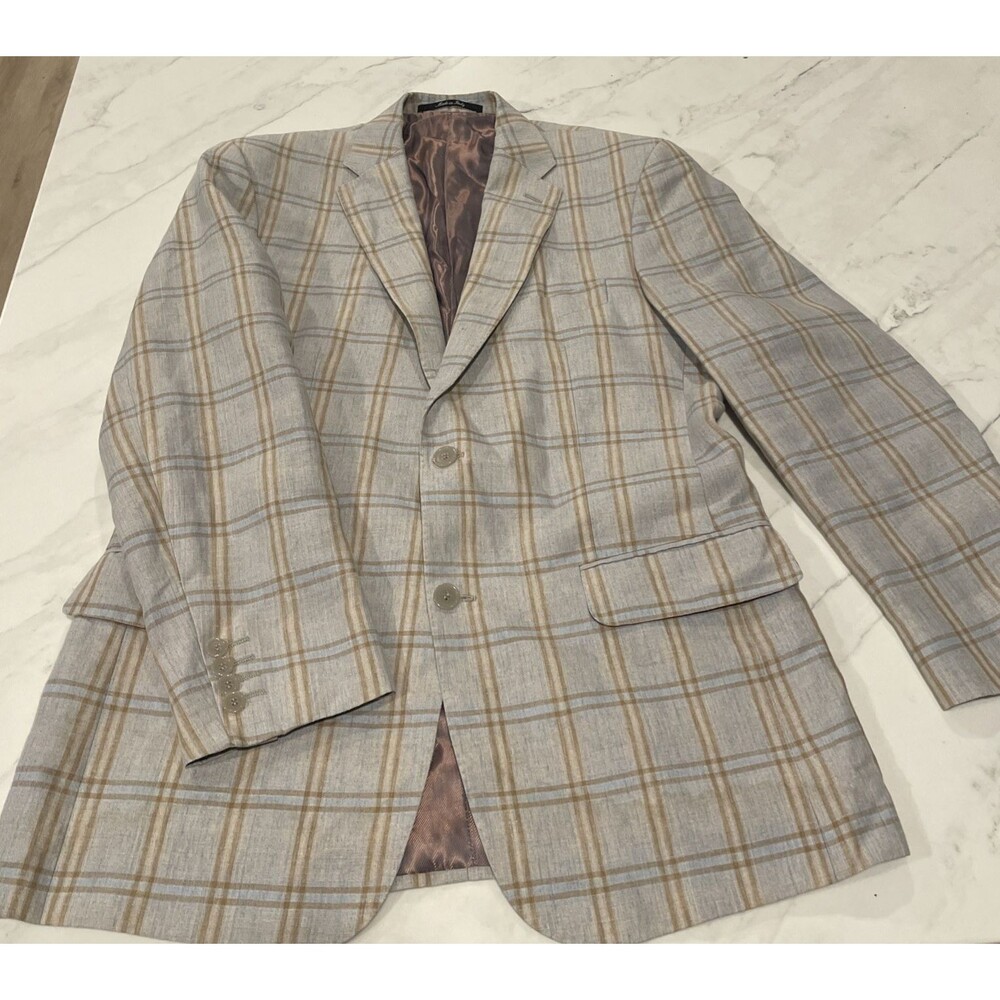 Men's Light Blue and Tan Plaid Sport Coat Blazer